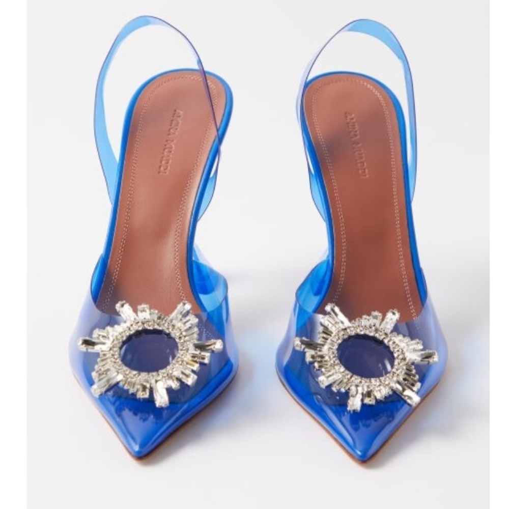 Amina Muaddi Begum 95 Crystal-embellished Pvc Slingback Pumps - Blue